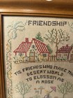 Cross Stitch Folk Art Sampler Friendship Framed Needle Point Vintage  11x15