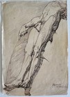 French Original Academic Drawing Male Nude