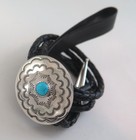 Sterling Silver   Turquoise Stamped Domed Southwestern Concho Bolo Tie