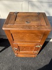 Antique Oak Ice Box Cabinet Mission Style Wood Casters Farmhouse