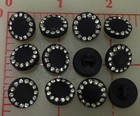 12 Vintage Czech Buttons Matte Black Glass Shank Rhinestone  3 4 