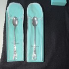 Tiffany   Co  Engraved Silver Metal Spoons Lot Of 2 W  Pouches   Blue Boxes Pair