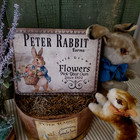 Shabby Primitive Antique Vintage Folk Style Easter Bunny Rabbit Flower 1892 Sign