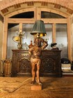 Antique 19th Century Carved Walnut    jester    Table Lamp  Renaissance Style