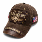 Vintage Leather Embroidered Cap - Old F ckers Club 100  Bitter Lifetime Member