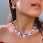 Elegant Zircon Enamel Flower Necklace Earrings Silver Plated Wedding Jewelry Set