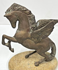 Vintage Mounted Brass Flying Horse W wings Pegasus Greek Mythology 7 marble Base
