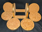Vintage Mid Century Modern Cork Coasters   Holder Set- Cork   Gold Accents