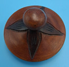 Round Wooden Trinket Box With Lid Hand Carved Stained Brown Lathe Turned