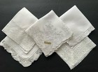 A  Lot 5 Vintage White Hankies Linen Lace Crochet Embroidery Wedding Bride
