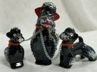 Lot Of Three Vintage Porcelain Figurines Redware Style Poodle   Puppies E2