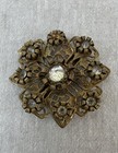 Antique Gold brass Tone Filigree Half-belt Buckle W rhinestones Repurpose Notes