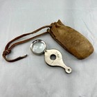 Rare Antique vintage Loupe   Leather Pouch Folding Optical Magnifying Glass 