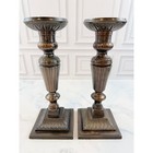 Antique Pair Of Cast Iron brass Metal Empire Neoclassical 10in Candle Holders