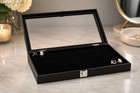 Glass Top Black Wooden Jewelry Display Case Box Organizer Lockable 14 1  X 7 6 