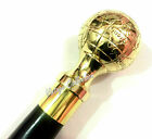 Brass Nautical Polish Plated Globe Head Handle W wooden Walking Stick Canes Gift