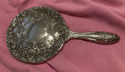 Vintage Hand Held Mirror Silver Plate Ornate Floral 