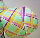 Spring Pistachio Green Plaid 2 5  By 3 Yards Wired Ribbon Pink Yellow Purple