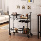 2-tier Kitchen Bar Cart Rolling Serving Trolley Wine Rack Alcohol Shelves Holder