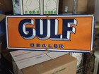 Large Vintage Gulf Dealer Motor Oil Porcelain Gasoline Service Station Sign 36 