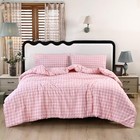  3pcs Pink Gingham Comforter Set 100  Washed Microfiber Queen Gingham Pink