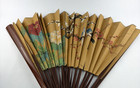 Large Vintage Oriental Folding Wall Fan 32 Inch Bird Art Painting