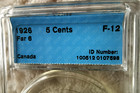 1926  Far 6  C c c s  Graded Canadian   5 Cent 