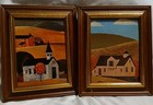 2 9x11 Vintage Truart Folk-art Paintings in Wooden Frames