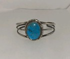 Vintage Navajo Sterling Silver Large Royston Blue Turquoise Stone Cuff Bracelet