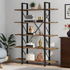 5 Tier Bookcase Industrial Wooden Bookshelf Wide Display Rack Storage Office
