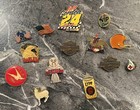 Vtg Motorcycle Racing Lapel Hat Pins Harley Football Beer Buttons Flag Pin Lot