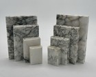 Pair Vintage Italian Alabaster Bookends     Art Deco Style White Gray Veined M6