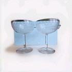 Pair Antique Etched Crystal Wine Champagne Glasses Stems 4 3 8  Tall Bride Groom