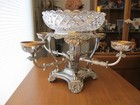 Antique English Silver Plate Epergne Lions Paw Cut Crystal Bowl 12 1 4  X 20 