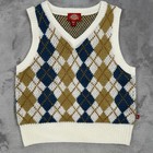 Dickies Sweater Vest Argyle Diamonds Sleeveless V- Neck Knit Youth Medium Preppy