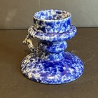 Vintage Porcelain Candleholder Blue Speckle Unmarked 3    Tall