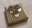 Vtg Trickettes By Wiesner Of Miami Mcm Pearl Rhinestone Brass Pill Compact Case