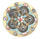 Antique Victorian Button Floral Blue Enamel Red Pink Rose Cut Steel Palmette