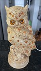 Rare Vtg Owl Night Light Up Eye Figurine Table Lamp Ceramic 12 Inches Tall Euc