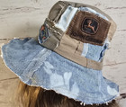 Ooak John Deere Bucket Hat Patchwork Upcycle Canvas Denim Logos Women s S 20 5 