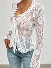 Women s Summer Long Sleeve Lace See-through Sexy Blouse Shirt