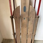 Vintage Red Metal Runner Wooden Snow Sled 47 Inch Rustic Holiday Decor Farmhouse