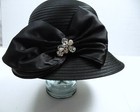 Giovannio New York Black Satin Bow Rhinestone Sunday Church Kentucky Derby Hat
