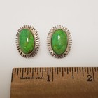 Native American Signed Sterling Silver Mohave Green Turquoise Oval Earrings - 30