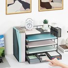 Paper Tray Organizer With Mesh File Holder  5 Tier  black 