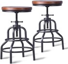Vintage Industrial Bar Stool-rustic Swivel Barstools-round Wood Metal Base-ki   