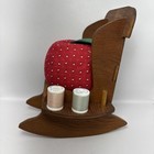 Vintage Wooden Rocking Chair Pin Cushion And Sewing Thread Holder