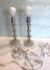 2 Vintage Glass Floral Design Table Boudoir Lamps  10 5  W shades-- Working