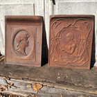 Antique Cast Iron Fireplace Cover Art Nouveau Deco Ornate Veiled Woman 26x20 670