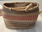 African Bolga Market Basket Hand Woven Ghana Tote Leather Handle Purple Pink